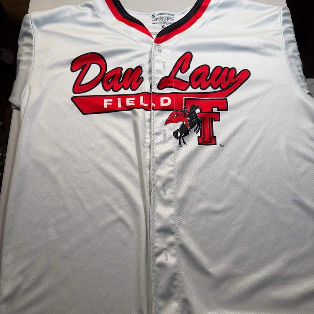 Texas Tech Dan Law Field Baseball Jersey Size XL Red Raiders White Red #6